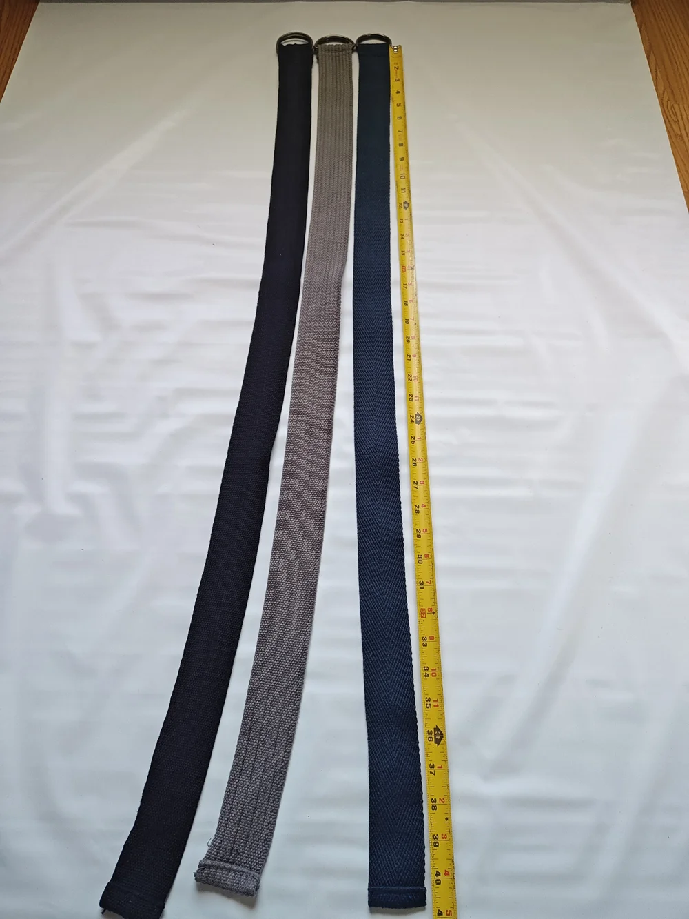 Lot of 3 Webbed Canvas D-Ring Belts Size 32 Casual Fabric Strap Navy Black Gray